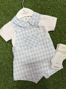 Boys soft check dungaree set