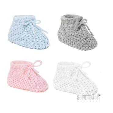 Soft touch knitted baby booties - GREY