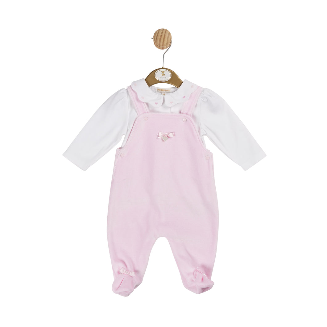 Mb6099 soft pink velour dungaree set