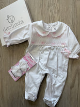 Load image into Gallery viewer, Baby girls white bow smock babygrow - in giftbox