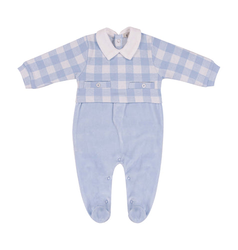 EMC baby boy pale blue check velour - in giftbox