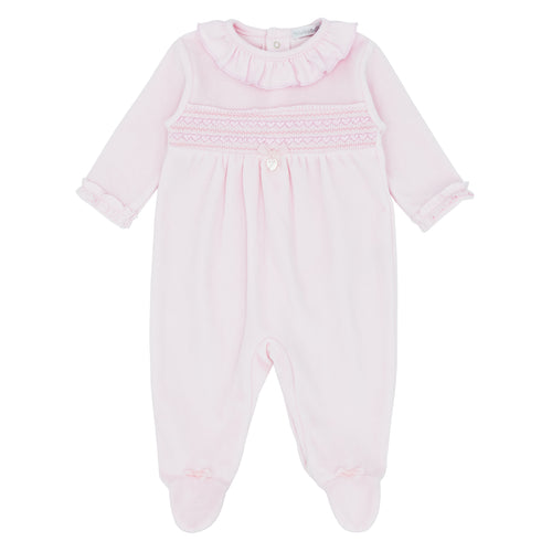 BB AW soft pink heart velour babygrow