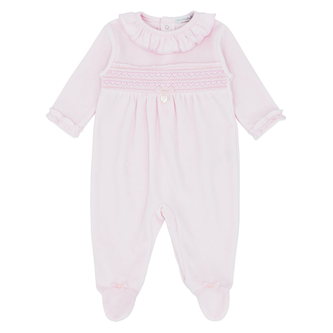 BB AW soft pink heart velour babygrow