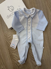 Load image into Gallery viewer, Baby boys soft blue stripe babygrow - in giftbox