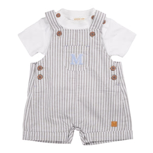 MB6314d grey stripe Dungaree Set
