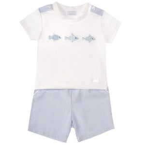 Amore baby boy soft fish print short set