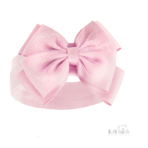 Soft touch pink glitter bow baby headband