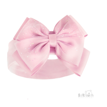 Soft touch pink glitter bow baby headband