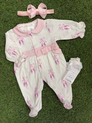 Girls ballet print babygrow - in giftbox