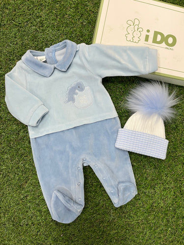 AW iDo baby boys velour dino babygrow