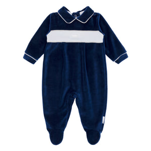 BB AW24 boys navy velour babygrow