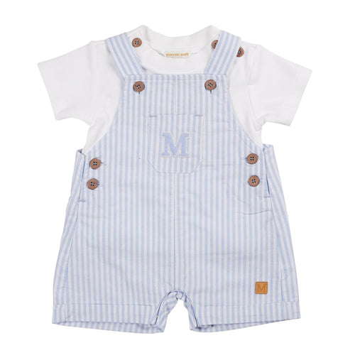 MB6313 soft blue stripe dungaree Set