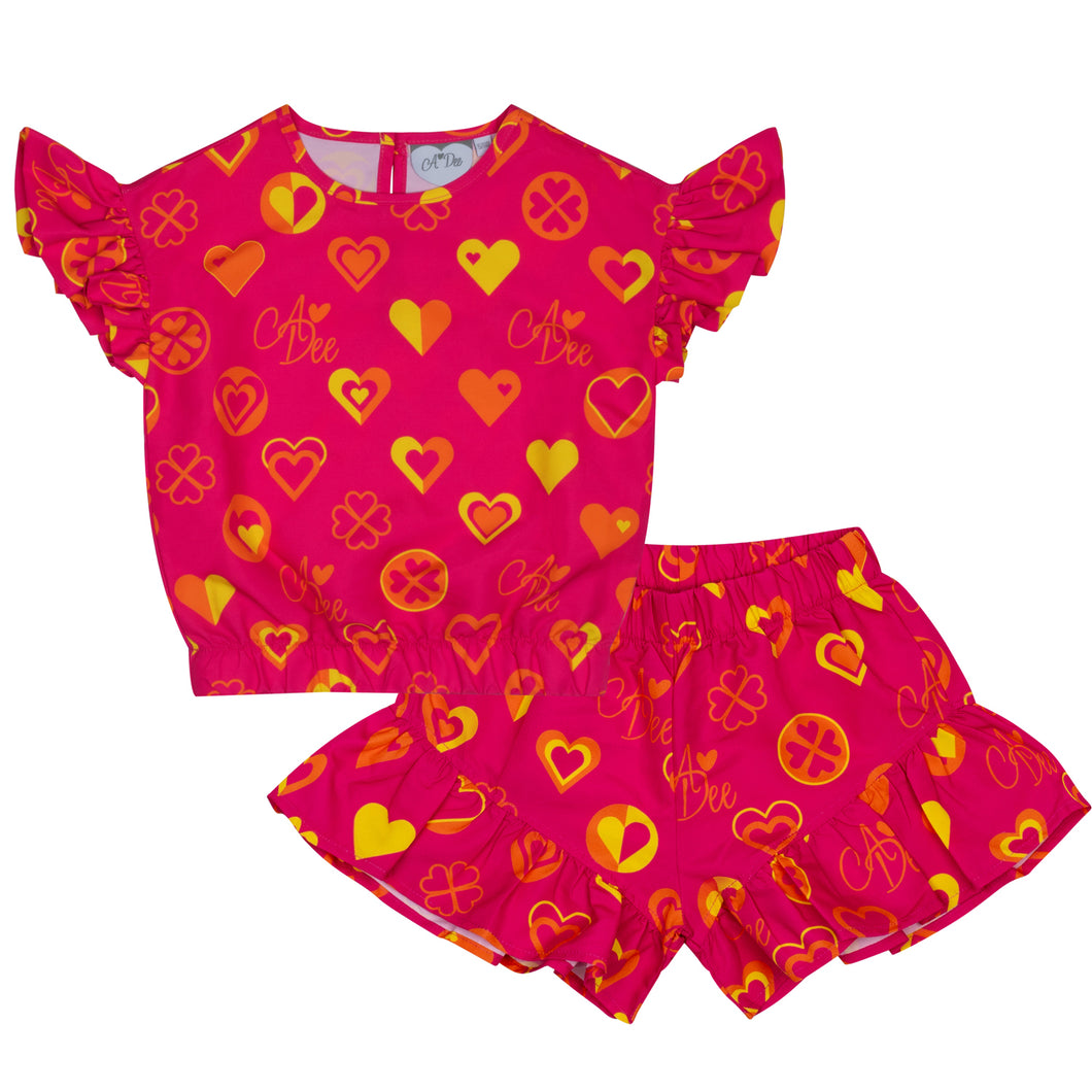 MELISSA colour block heart print short set