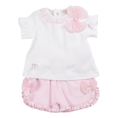 MB6408 soft pink bow short set
