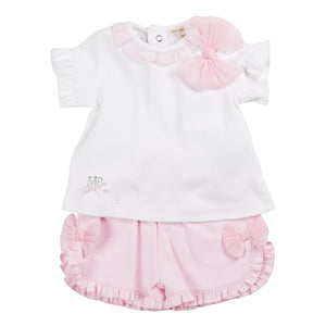 MB6408 soft pink bow short set