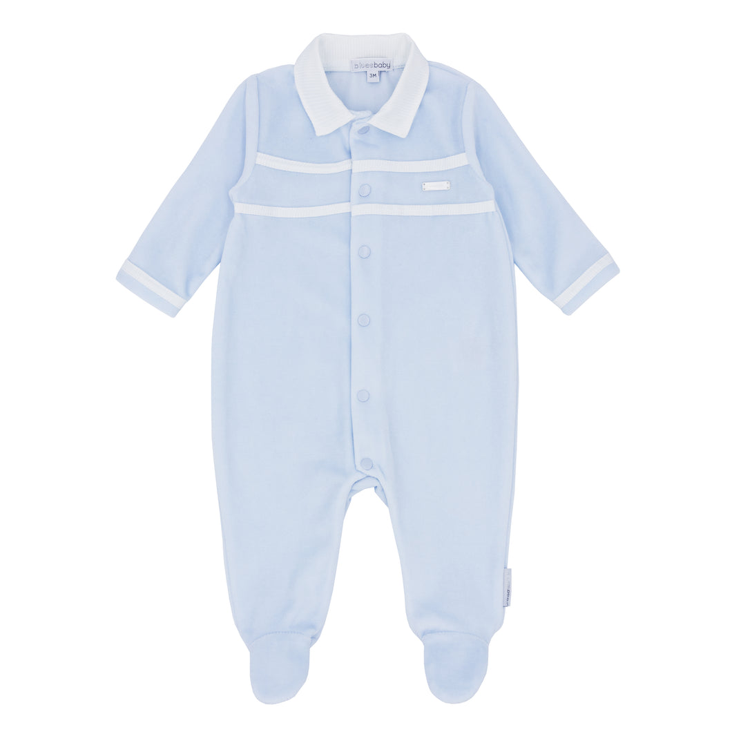 BB AW pale blue velour babygrow