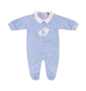 EMC baby boy pale blue velour babygrow - in giftbox