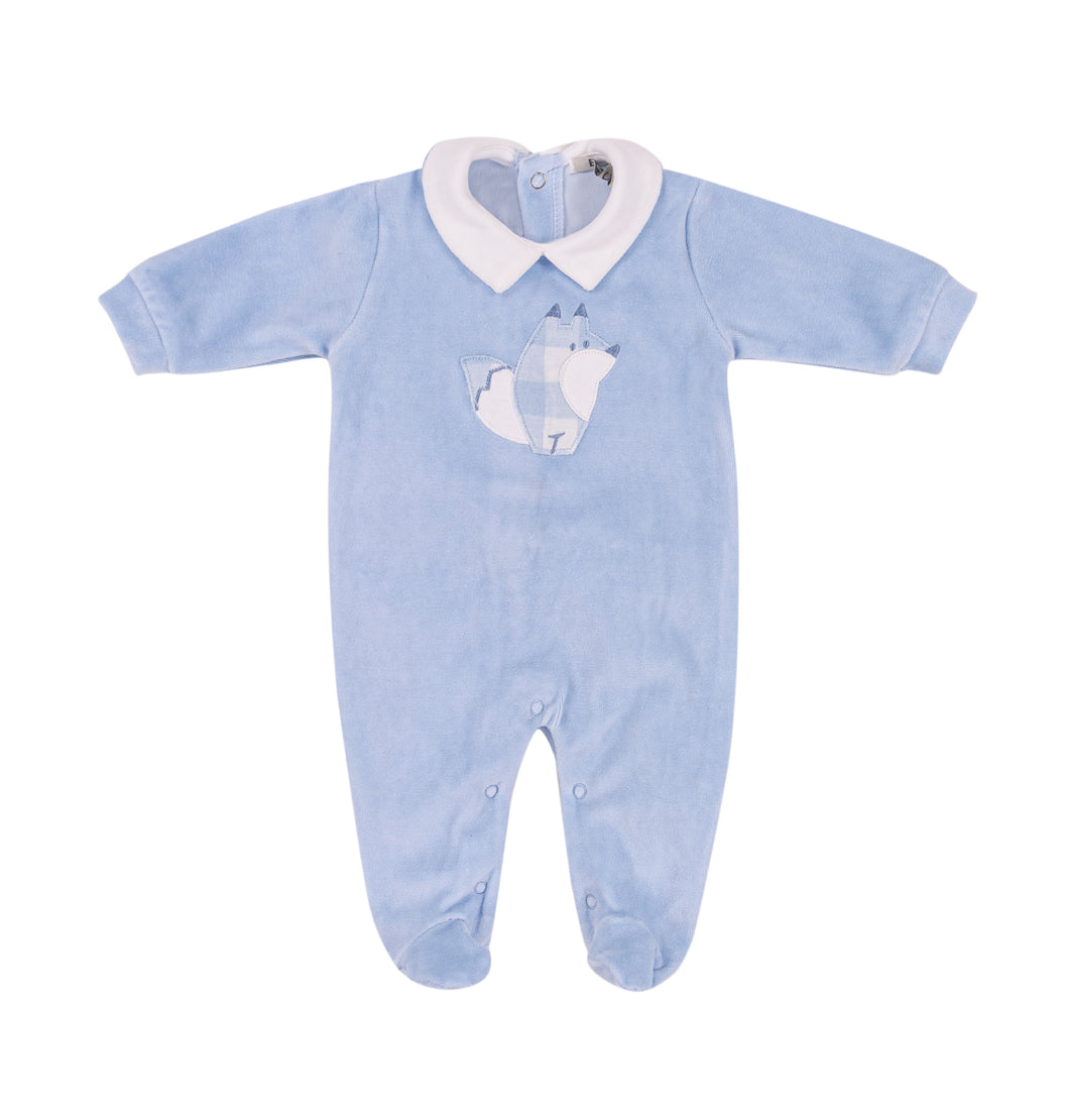 EMC baby boy pale blue velour babygrow - in giftbox