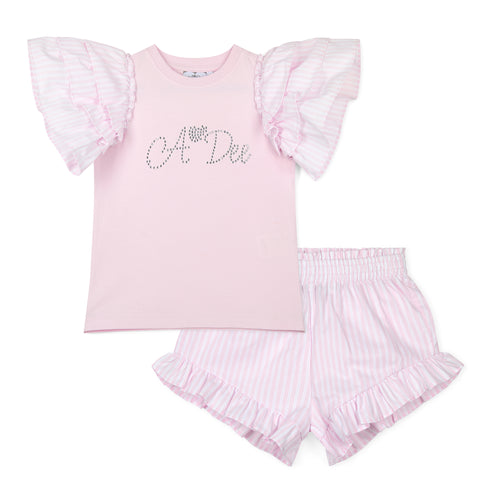 COCO pink stripe frill short Set