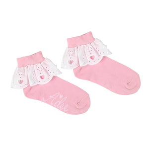 LENNI pink broderie anglaise frill ankle sock