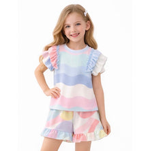 Load image into Gallery viewer, Girls blue pastel multi frill Short Set - SIZE UP(small fitting)