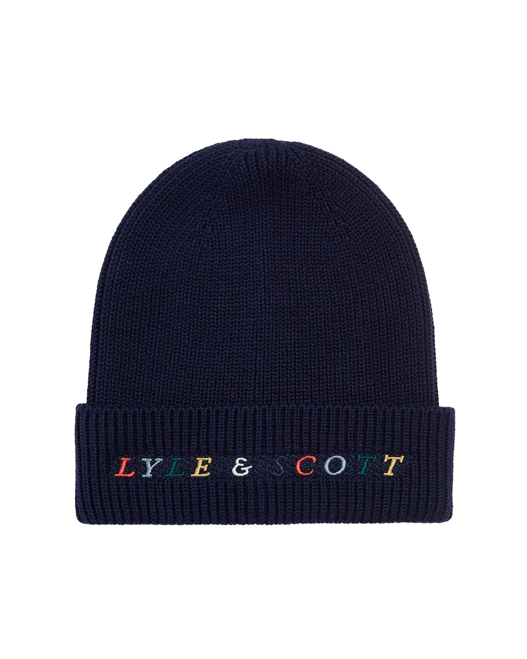 AW L&S navy multi logo knitted beanie