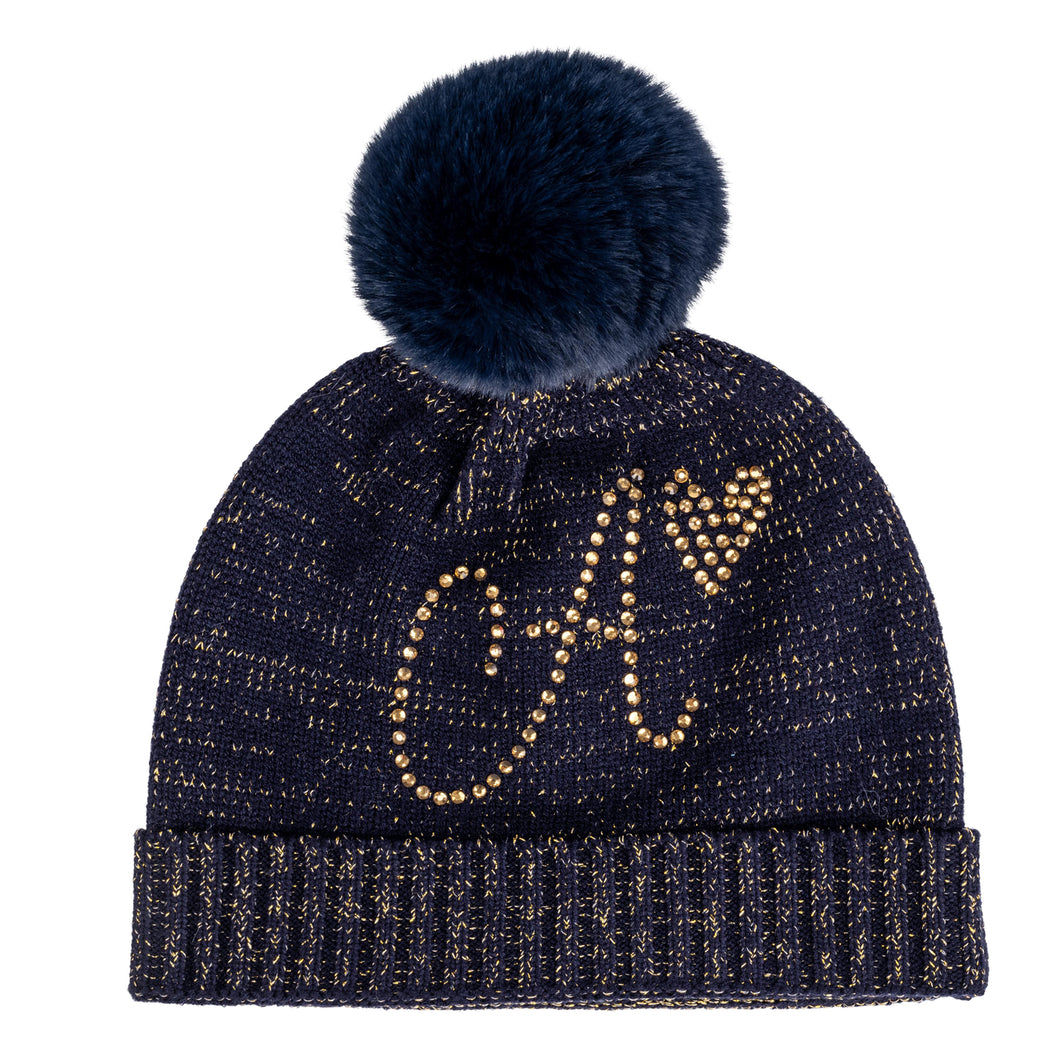 RANI navy sparkle knitted pom hat