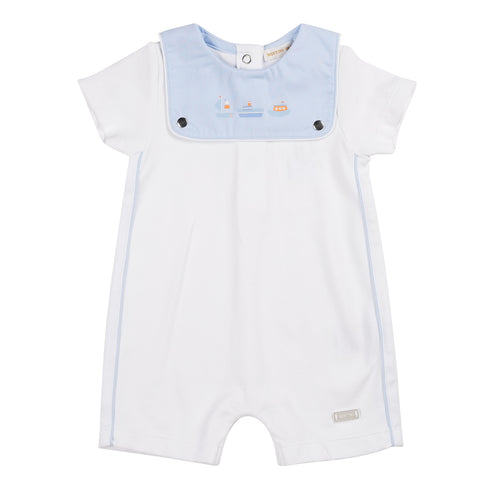 MB6273 white/blue boat print Romper