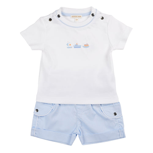 MB6277 blue/white sea print Short set