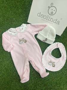 Deolinda bunny velour babygrow - in giftbox