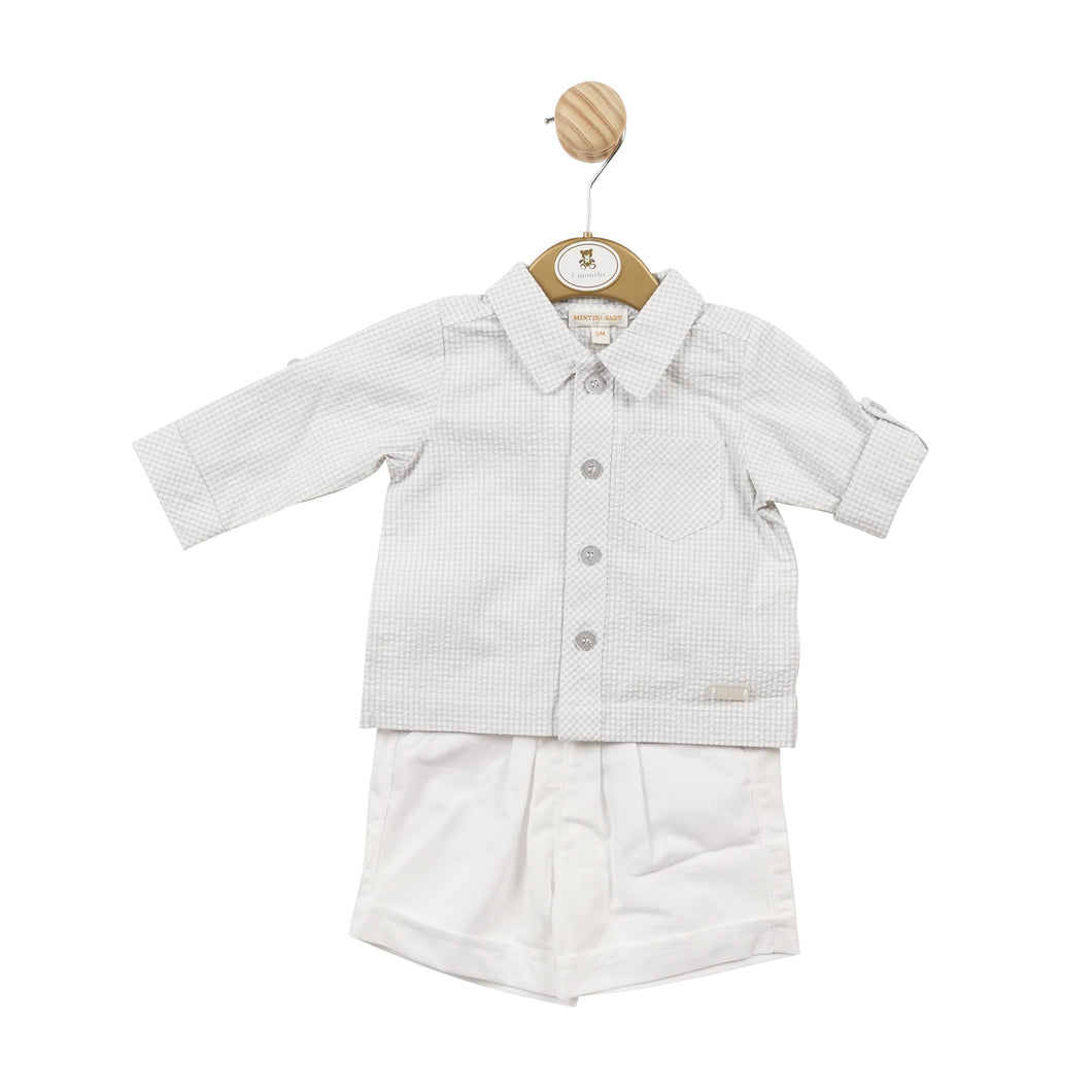 Mintini gingham soft shirt & short set - pale grey