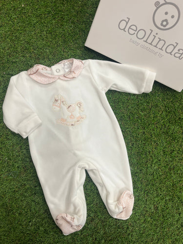 Deolinda ivory/pink velour babygrow - in giftbox