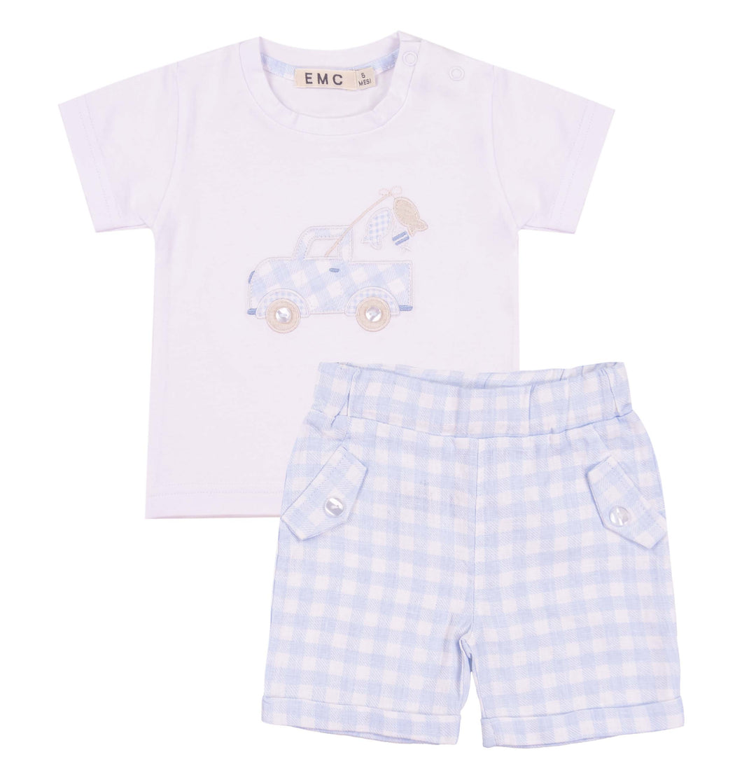 Baby boy EMC gingham short/tshirt set