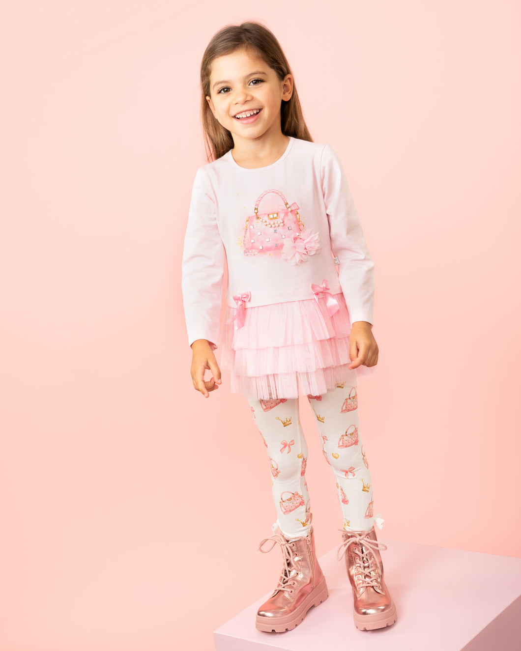 AW pink frill print legging Set - pink