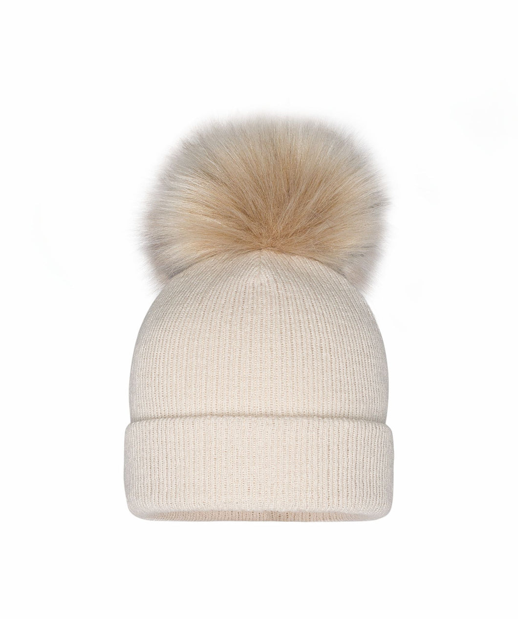 Beige baby knit pom hat