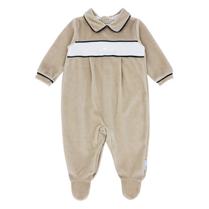 BB AW24 beige boys velour babygrow