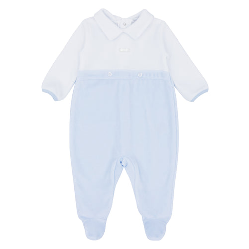 BB AW blue/white velour babygrow