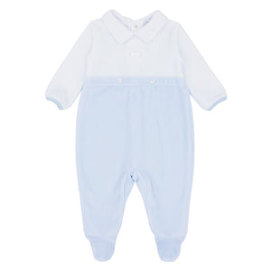 BB AW blue/white velour babygrow