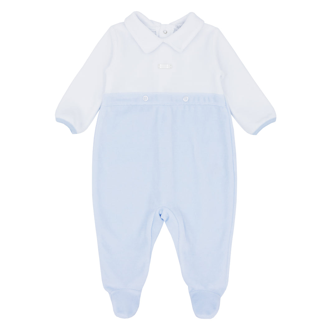 BB AW blue/white velour babygrow