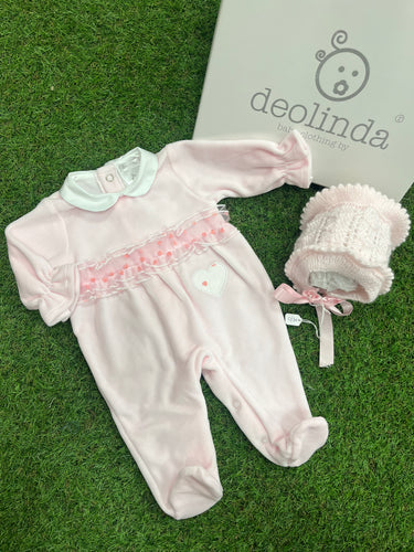 Deolinda heart velour Babygrow - in giftbox