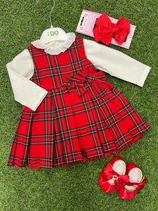 AW iDo baby girl tartan pinafore Set