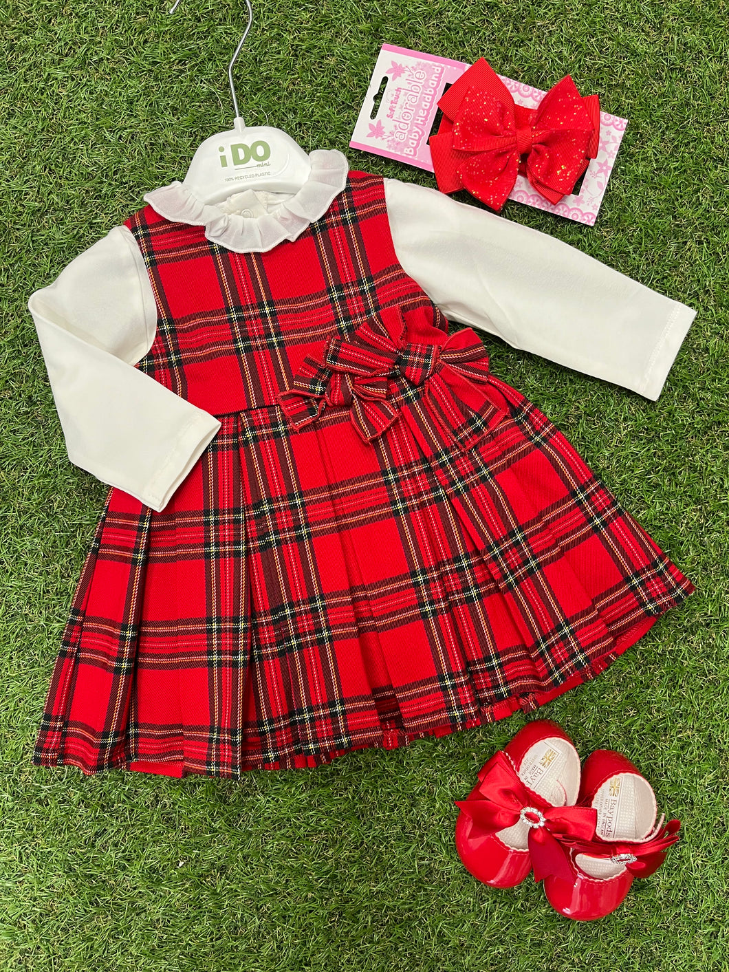 AW iDo baby girl tartan pinafore Set