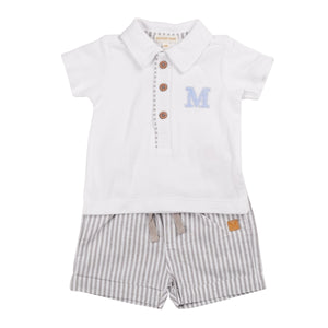 MB6316d polo & grey stripe short Set