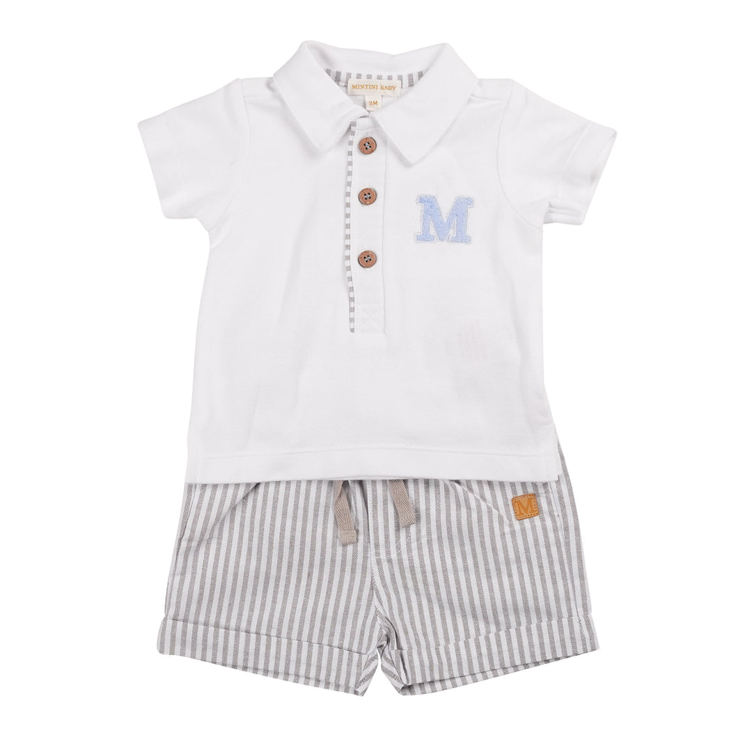 MB6316d polo & grey stripe short Set