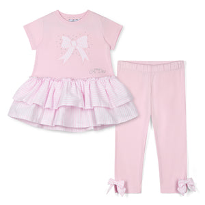 CECELIA pink stripe frill legging Set