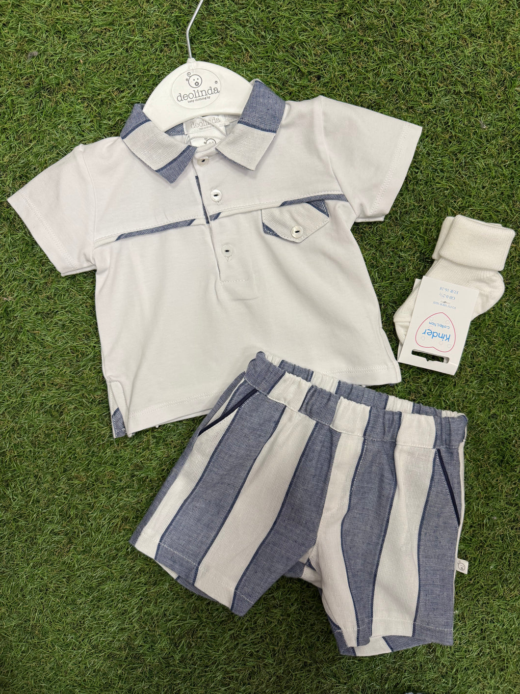 Boys navy stripe polo & short Set