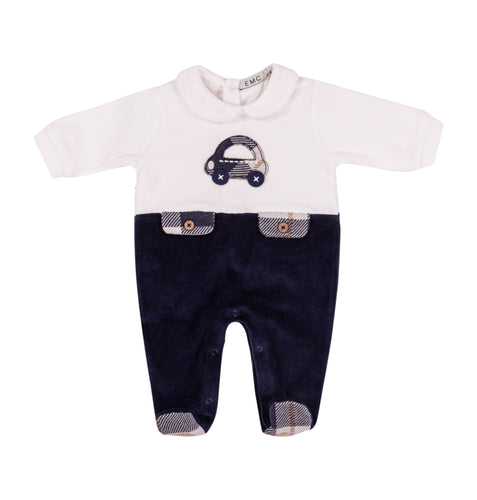 EMC baby boy car velour babygrow - in giftbox