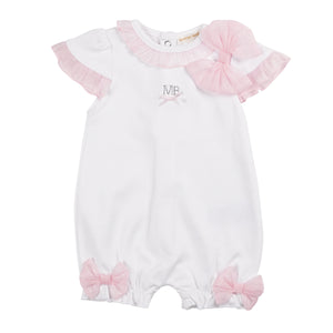 MB6403 white/soft pink bow Romper