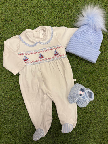 Boys cotton boat babygrow - in giftbox