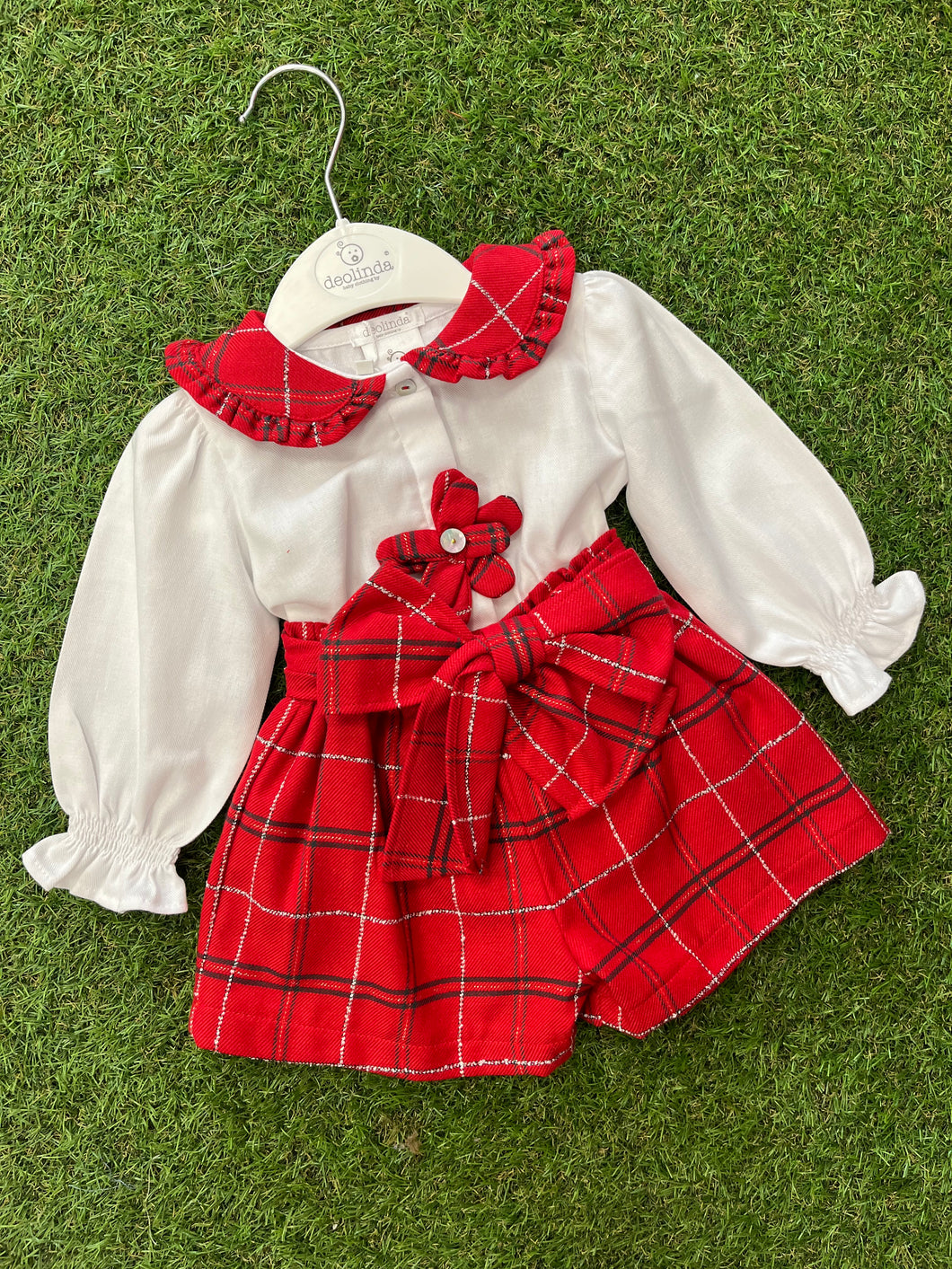 AW deolinda girls red check short Set